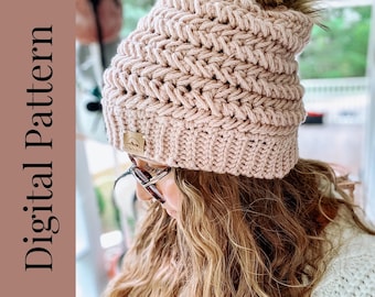 Chunky Crochet Pom Pom Hat Muster | Einfaches Häkelanleitung für Beanie | Mützen-Anleitung für Anfänger | Sofort PDF Download
