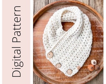 Scarf Pattern, Chunky Scarf Pattern, Crochet Cowl Pattern, Button Scarf Pattern, Easy Scarf Pattern, Wrap Scarf Pattern, Cozy Crochet Cowl