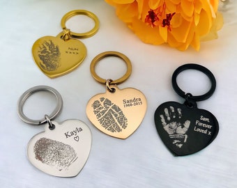 Actual Fingerprint Keyring | Personalised Finger print Heart Shaped Keyring | Memorial Keyring | Memorial Keychain