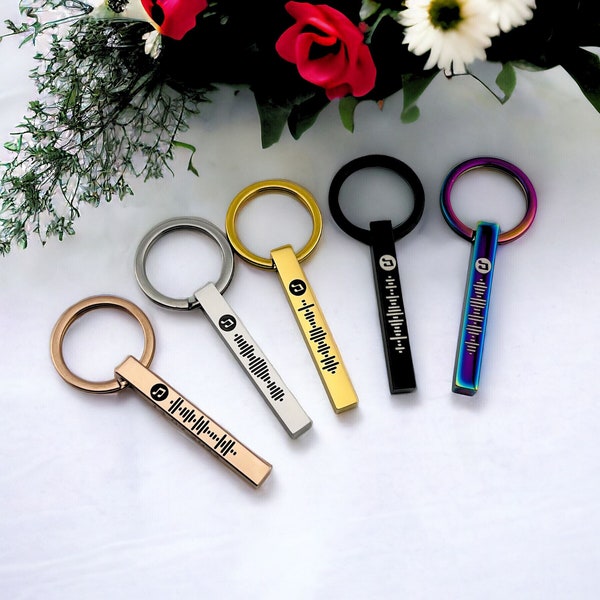 Personalised Music Keychain | Scannable code Keychain | Engraved Keyring | 3D Bar Keychain | Pendant Keychain | Music Keyring | Custom Code