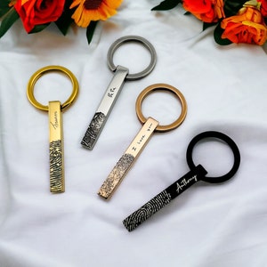 Tatsächliche Fingerprint Bar Schlüsselbund | Personalisierte Erinnerungs-Schlüsselbund | Gravierte Schmuck | Vatertag | Muttertag