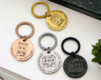 Paar Our First Home-sleutelhangers | Gepersonaliseerde lasergegraveerde housewarmingcadeaus