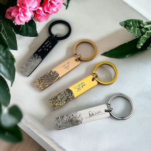 Silver Fingerprint Keyring - Personalised Fingerprint Keyring - Laser Engraved Fingerprint Keyring - Memorial Keyring - Memorial Keychain