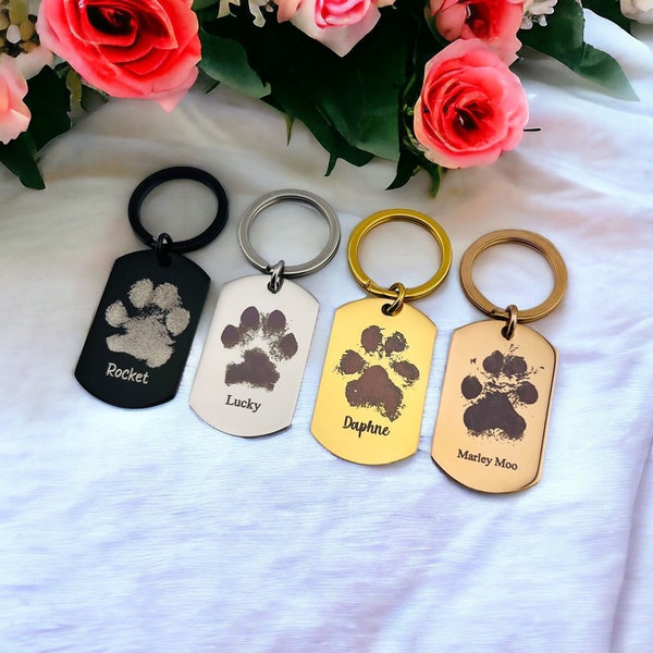 Personalised Actual Dog Paw Print Keyring | Photo Engraving | Pet Photo Engraved | Cat Paw Engraving | Memorial Keyring