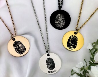 Personalised Fingerprint Disc Necklace | Memorial Necklace | Keepsake Necklace | Personalised Necklace