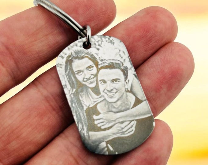 Personalised Photograph Keyring | Laser Engraved Photo Keyring | Couples Keyring Gift | Anniversary Gift | Personalised Keyring