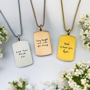 Aangepaste handgeschreven dogtag-ketting | Gepersonaliseerde hanger | Werkelijk schrijven | Voor hem | Herdenkingssieraden | Handtekening