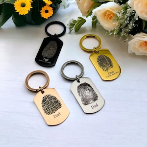 Tatsächlicher Fingerabdruck Flachstahl Schlüsselbund | Personalisiertes Erinnerungsgeschenk | Benutzerdefinierte Fingerabdruck | In Erinnerung an | Geschenk für Ihn