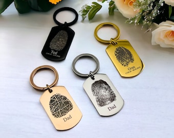 Actual Fingerprint Flat Bar Keychain | Personalised Memorial Gift | Custom Thumbprint | In Memory Of | Gift for Him