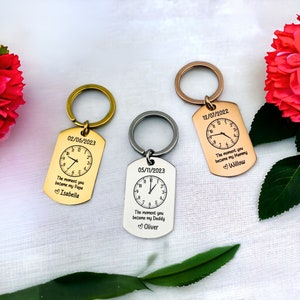 Personalised Birthday & Time Flat Bar Keychain | New Born Baby Gift | The Moment You Became My | Keyring for New Mummy | New Daddy | Parents