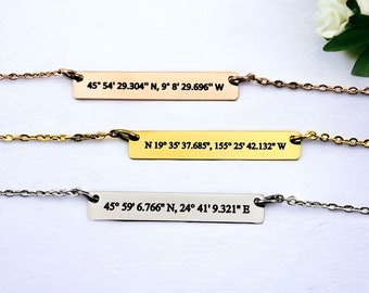 Custom Coordinates Plate Necklace | Personalised Location | GPS Latitude Longitude | Special Place