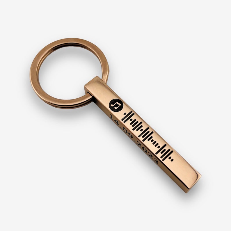 Personalised Music Keychain Scannable code Keychain Engraved Keyring 3D Bar Keychain Pendant Keychain Music Keyring Custom Code Rose gold