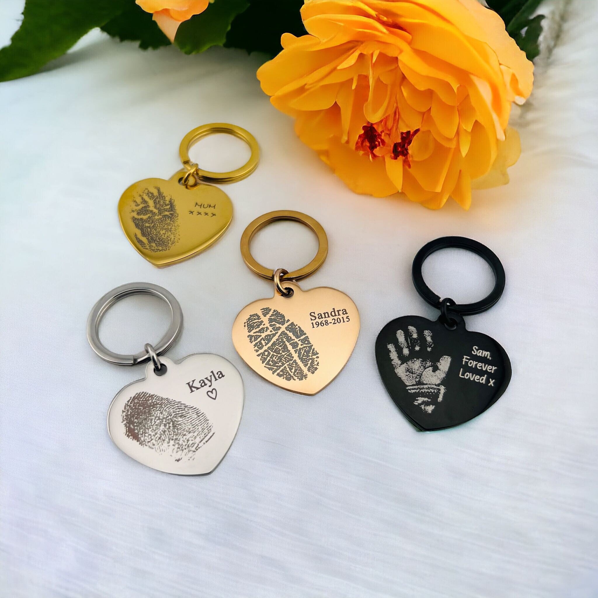 Actual Fingerprint Heart Keychain | Memorial Gift | Custom Fingerprint Jewelry | Mom Gift | Thumbprint Charm