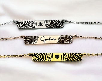 Personalised Fingerprint Plate Necklace | Signature Handwriting Jewelry | Memorial Gift | Thumbprint | Remembrance