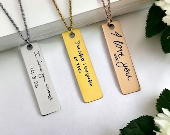 Custom Handwriting Slim Bar Necklace | Memorial Necklace | Keepsake Necklace | Personalised Necklace