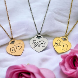 Personalised Two Homes Heart Necklace Custom Country Necklace Special Location 画像 1