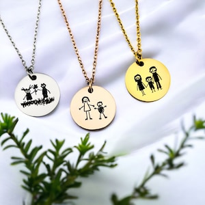 Children&#39;s Drawing Disc Necklace | Custom Kid&#39;s Art Necklace | Personalized Child Artwork | Gift for Mom and Grandma