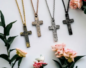 Personalised Full Fingerprint Cross Necklace | Custom Memorial Charm | Gift for Her | Men&#39;s Necklace | Christian Cross