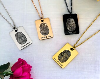 Personalisierte Fingerabdruck Mini Bar Halskette | Zierliche Fingerabdruck Anhänger | Erinnerungsgeschenk für Mama | Anhänger Halskette