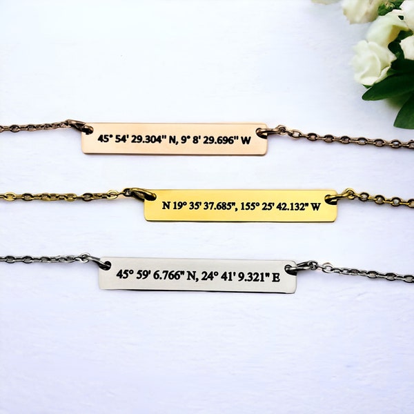 Custom Coordinates Plate Necklace | Personalised Location | GPS Latitude Longitude | Special Place