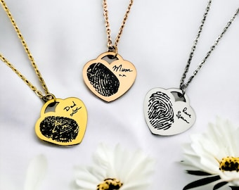 Personalised Fingerprint Heart Necklace | Original Real Fingerprint Jewellery | Memorial Gift | Mom Gift | Dainty Necklace