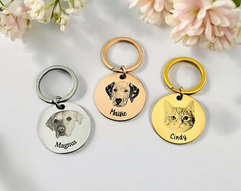 Custom Pet Face Photo Keychain | Engraved Pet Portrait | Dog Photo Keyring | Personalized Dog Mom | Memorial | Keepsake Gift| Pet Lover Tag