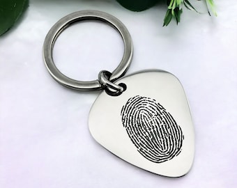Actual Fingerprint Pick Keychain | Personalised Guitar Pick | Plectrum | Memorial Keychain