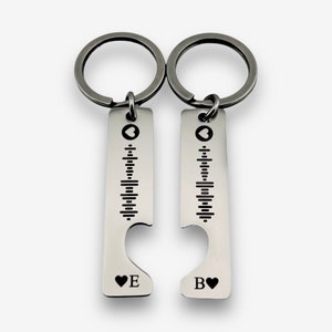 Porte-clés en argent pour couples avec code Spotify - Porte-clés musique personnalisés - Chanson de mariage, souvenir d'anniversaire, chanson préférée, cadeau pour mélomane