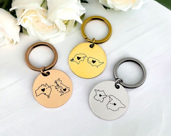 Personalised Two Homes Disc Keychain | Custom Country Keyring | Special Location | Favourite Place