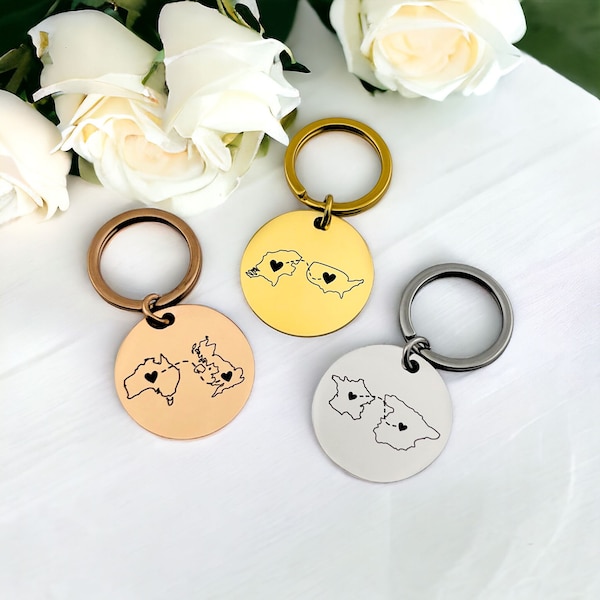 Personalised Two Homes Disc Keychain | Custom Country Keyring | Special Location | Favourite Place