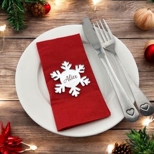 Conjunto de mesa personalizado em forma de floco de neve | Cartões de mesa de Natal | Etiquetas de nome em forma de floco de neve | Cartões de mesa | Casamento | Conjunto de mesa | Nome do lugar