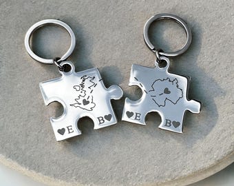 Personalised Two Homes Jigsaw Piece  Keychain | Custom Country Keyring | Special Location | Favourite Place | Jigsaw Puzzle Keyrings