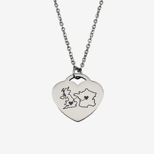Personalised Two Homes Heart Necklace Custom Country Necklace Special Location Silver