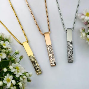 Gepersonaliseerde vingerafdruk staafketting | 3D-staafketting voor heren | Cadeau voor hem | Ter nagedachtenis aan | Vingerafdruksieraden | 4-zijdig | Gedenkteken