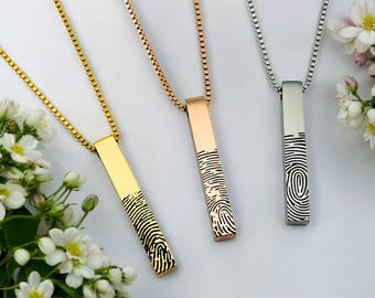Personalized Fingerprint Bar Necklace | 3D Bar Necklace for Men | Gift for Him | In Memory of | Thumbprint Jewelry | 4 Sided | Memorial