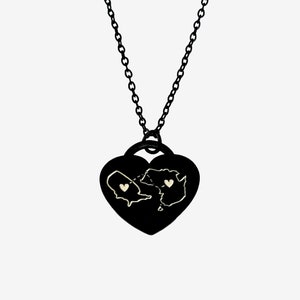 Collier coeur personnalisé Deux maisons Collier pays personnalisé Emplacement spécial Black