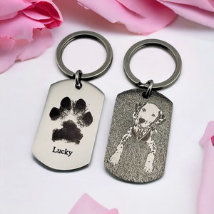 Personalised Actual Dog Paw Keyring | Photo Engraving | Pet Photo Engraved | Cat Paw Engraving