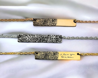 Personalised Fingerprint Plate Necklace | Custom Actual Handwriting | Memorial Jewelry | Sympathy Gift For Her
