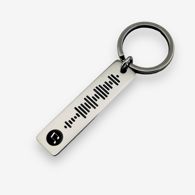 Spotify Code Keyring | Personalised Keyring | Custom Music Song Keyring | Engraved Spotify Keychain | Personalised Keychain Silver