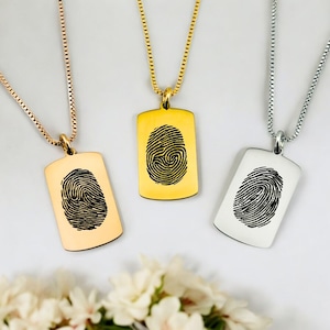 Personalised Fingerprint Dog Tag Necklace | Memorial Keepsake | Actual Thumbprint Jewelry | Bereavement Gift | Gifts for Him