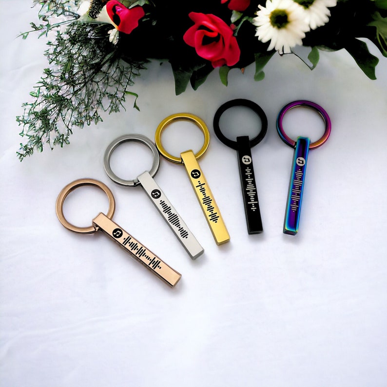 Personalised Music Keychain Scannable code Keychain Engraved Keyring 3D Bar Keychain Pendant Keychain Music Keyring Custom Code image 1