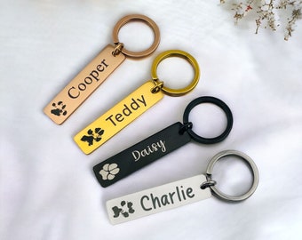 Personalised Paw Print Slim Bar Keychain | Custom Pet Keychain | Laser Engraved Animal Keychain | Memorial Keychain