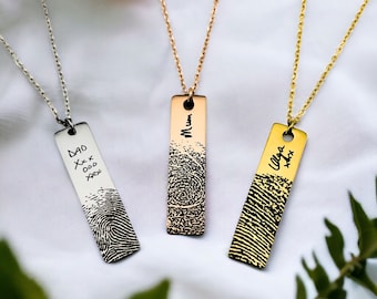 Benutzerdefinierte Fingerabdruck Mini Slim Bar Halskette | Handschrift Schmuck | Gedenkstätte | Geschenk für Mama | Signature Dainty Tag