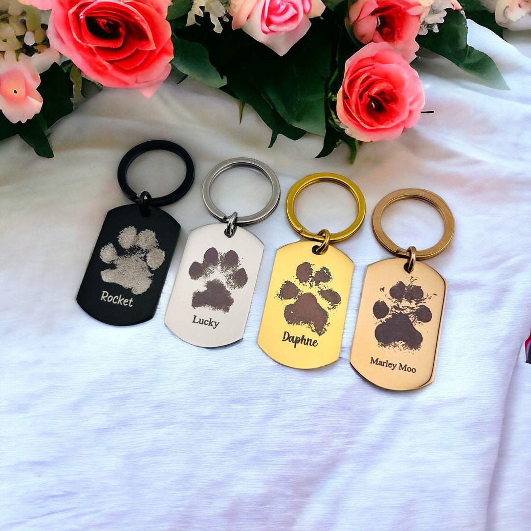Personalised Actual Dog Paw Print Keyring Photo Engraving Pet Photo ...