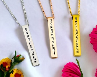 Personalised Coordinates Bar Necklace | Custom Location | GPS Latitude Longitude | Special Place
