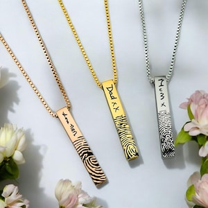 Custom Fingerprint with Handwriting Bar Necklace | Handwriting & Signature | Memorial | Thumbprint Pendent | Remembrance | Personalized Gift