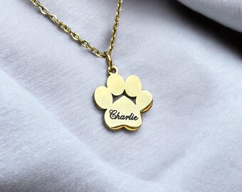 Personalised Paw Print Necklace | Custom Engraved Charm Necklace | Unique Pet Keepsake | Pet Memorial Necklace | Name Necklace for Pets