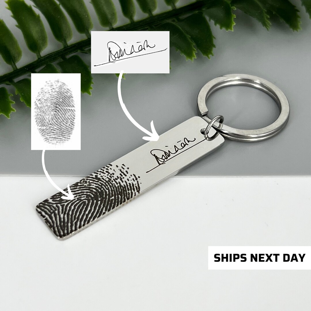 Silver Fingerprint Keyring Personalised Fingerprint Keyring Laser