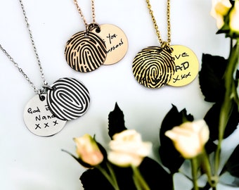 Personalised Fingerprint & Handwriting Double Disc Necklace | Memorial Jewelry | Gift for Grandma | Custom Thumbprint | Gift for Her