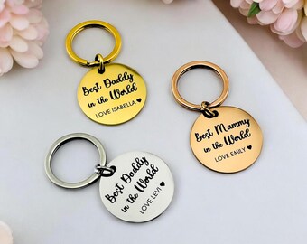 Personalized Best Parent in the World Disc Keychain | Custom Mum and Dad Engraved Keyring - New Mummy | Best Daddy Ever
